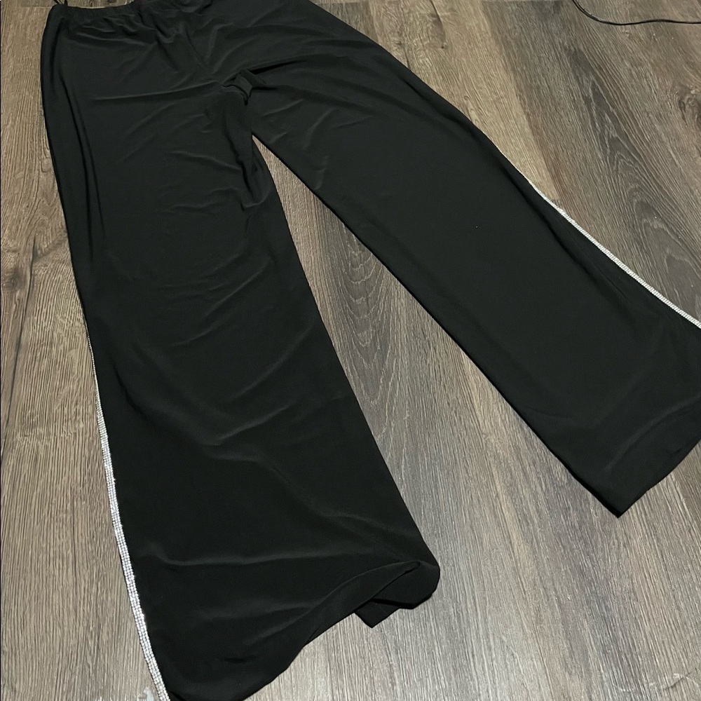 Black rhinestone slit pants